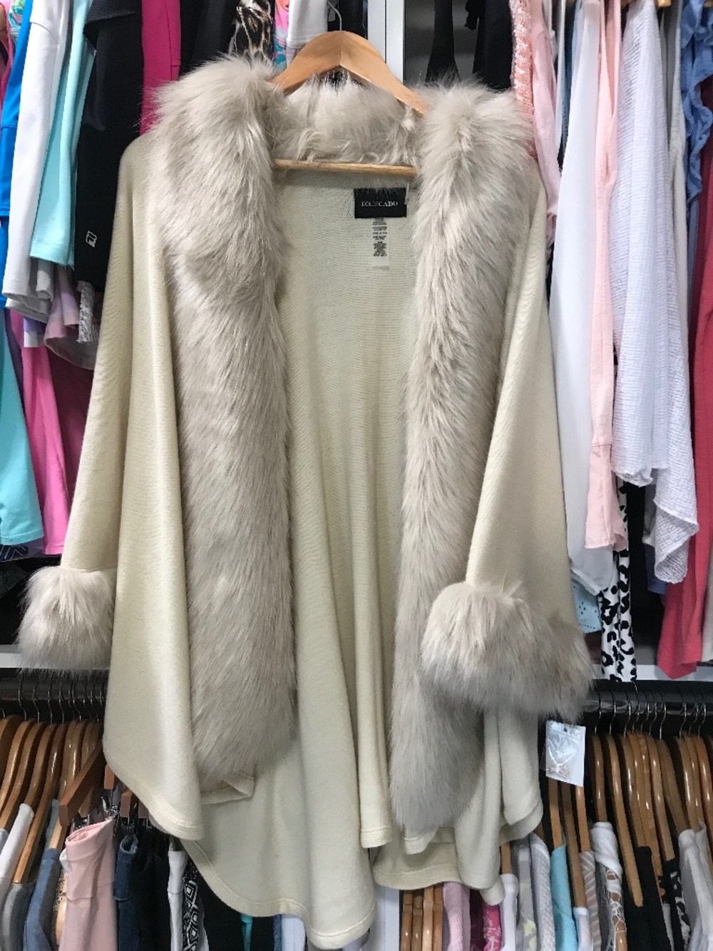 Dolce Cabo Faux fur trimmed cape jacket NEW